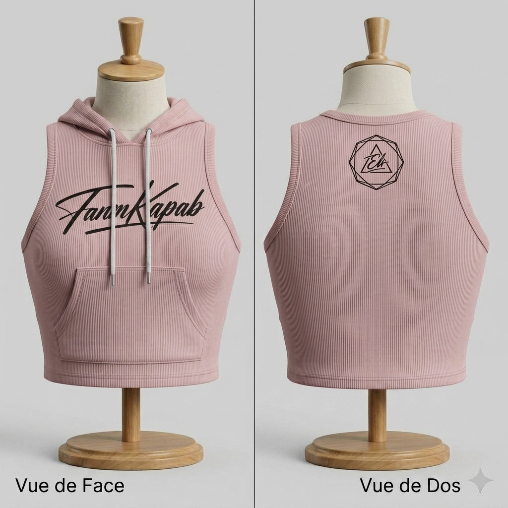 Hoodie croptop FANM KAPAB sans manches — Rose