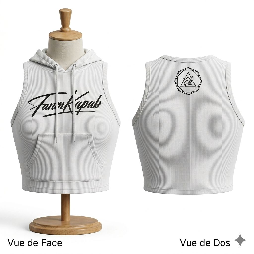 Hoodie croptop FANM KAPAB sans manches — Blanc