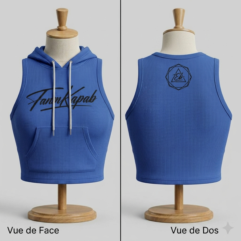 Hoodie croptop FANM KAPAB sans manches — Bleu