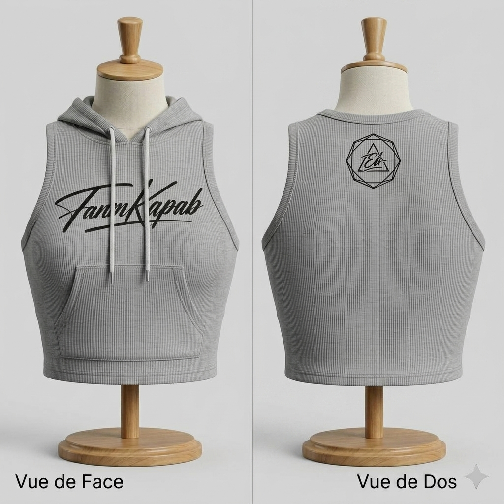 Hoodie croptop FANM KAPAB sans manches — Gris
