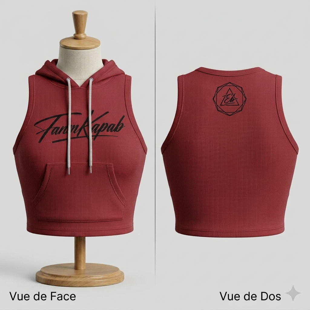 Hoodie croptop FANM KAPAB sans manches — Rouge