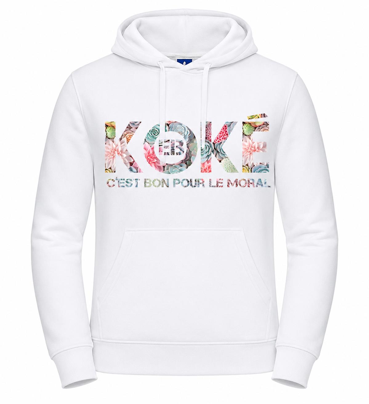 Sweat Hoodie KOKÉ molleton oversize motifs succulents coloris blanc streetwear diaspora caribéenne