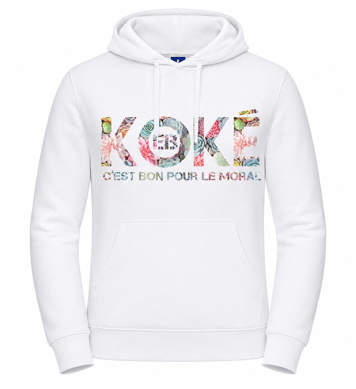 Sweat Hoodie KOKÉ molleton oversize motifs succulents coloris blanc streetwear diaspora caribéenne