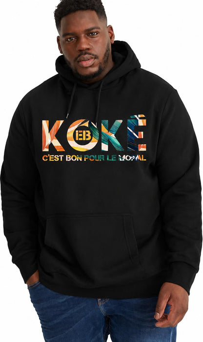 Hoodie KOKÉ Motifs Tropicaux vue de face unisexe coloris blanc