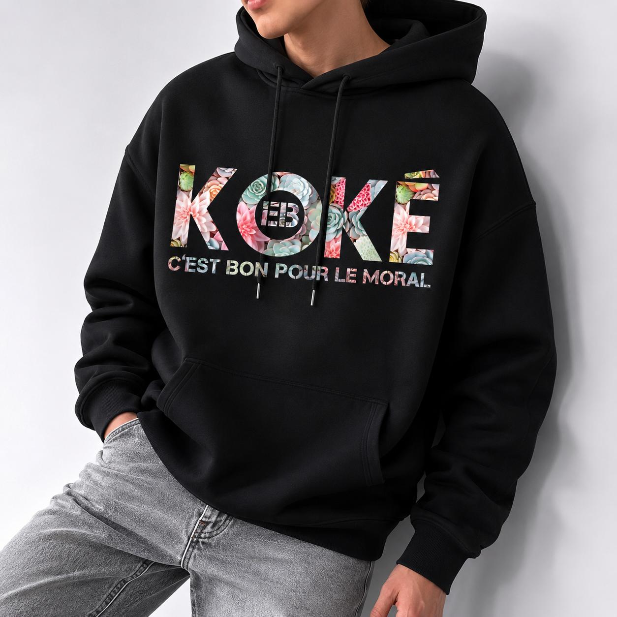 Hoodie KOKÉ Motifs Tropicaux détail broderie succulentes collection diaspora